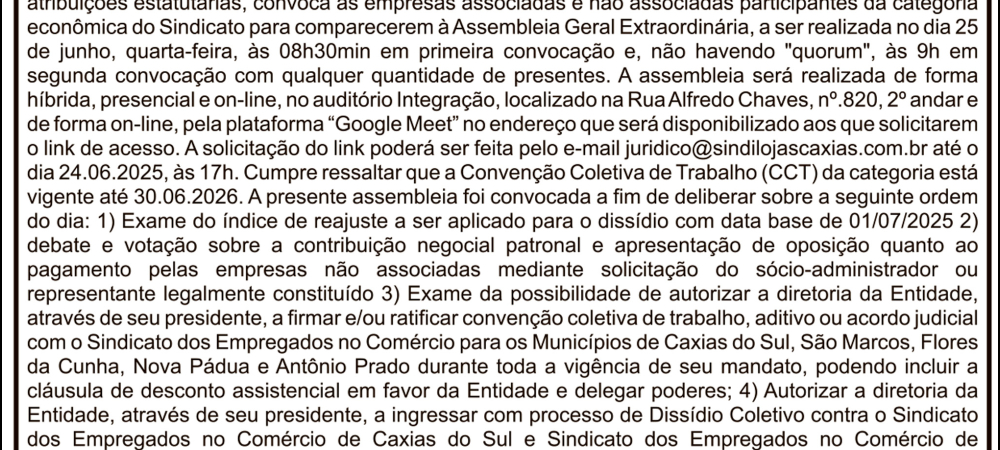 CONVOCAÇÃO | ASSEMBLEIA GERAL EXTRAORDINÁRIA 25 de Junho